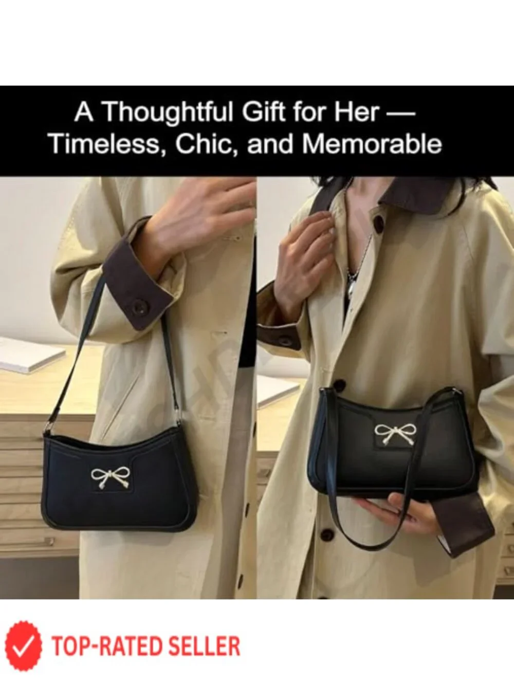 Elegant Bow Hobo Shoulder Bag Faux Leather Women Purse Tote Zipper